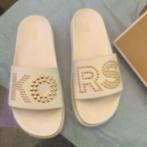 Michael Kors Optic White Slide Sandals